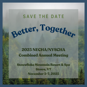 Save the Date: Better Together over a foggy background with pine trees